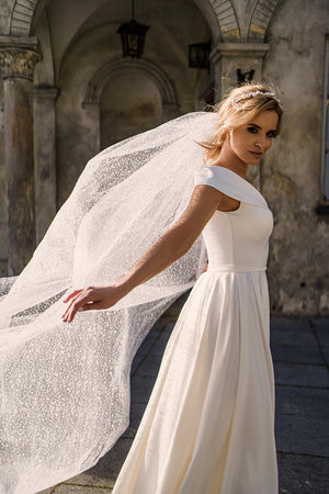 Cathedral snowdrop veil – DAMA Couture cathedral wedding veil, front view.