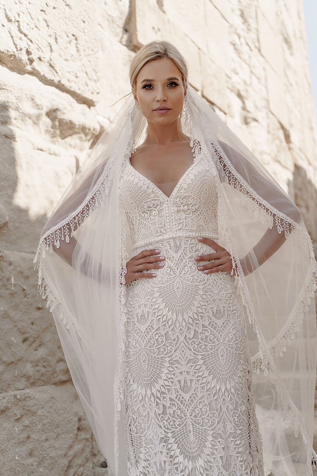 Cathedral veil with fringe – cathedral wedding veil in motion.