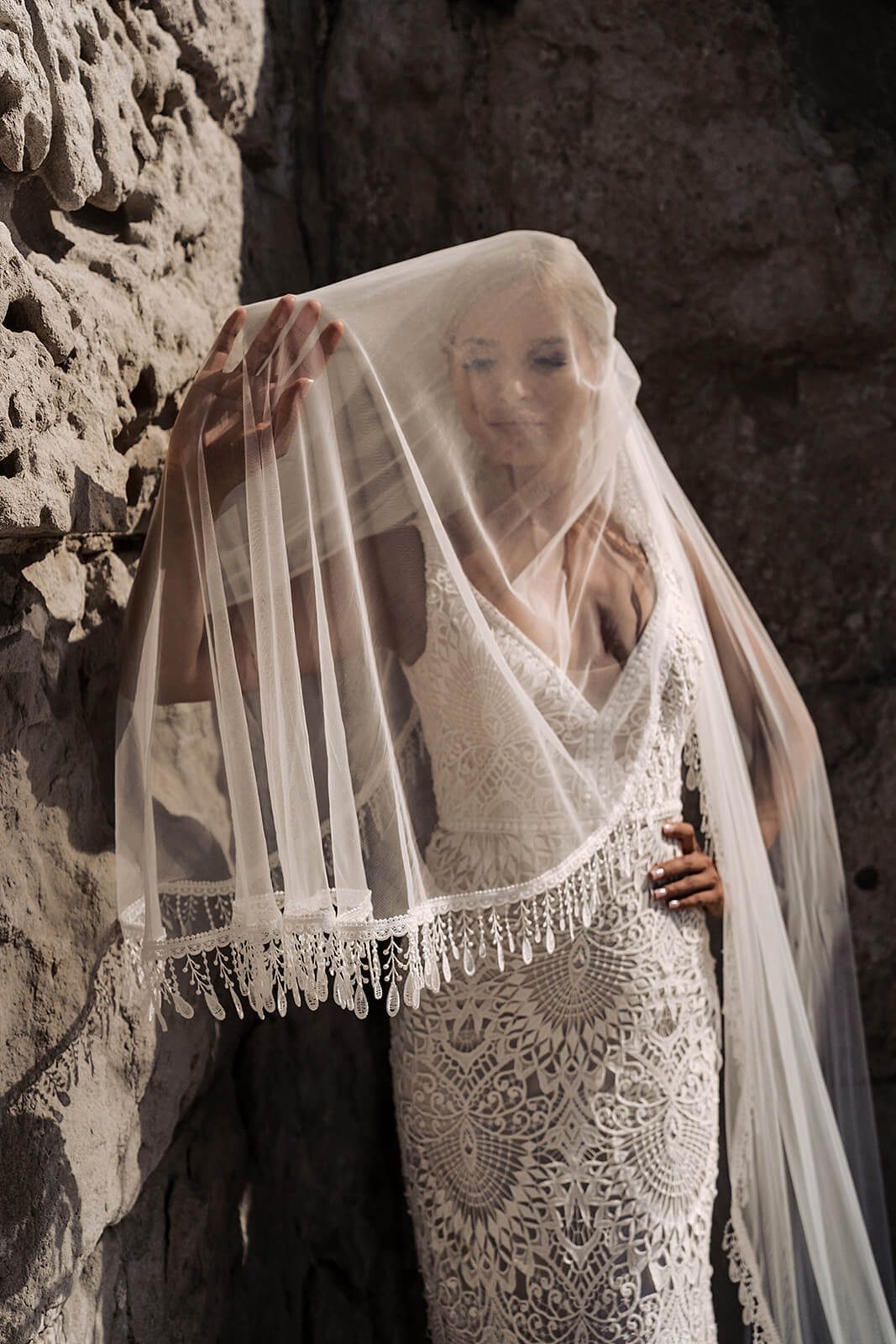 Cathedral veil with fringe – cathedral wedding veil, DAMA Couture.