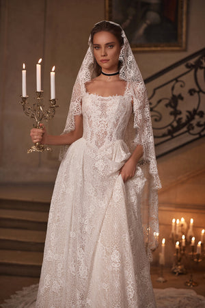 Chantira veil - back view of the embroidered tulle veil.