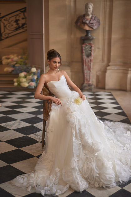Cornellia corset + skirt – an asymmetrically draped corset and voluminous layered skirt.
