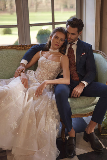 Milkyway wedding dress – a square neckline and star-embroidered tulle skirt, DAMA Couture Something Blue 2027.