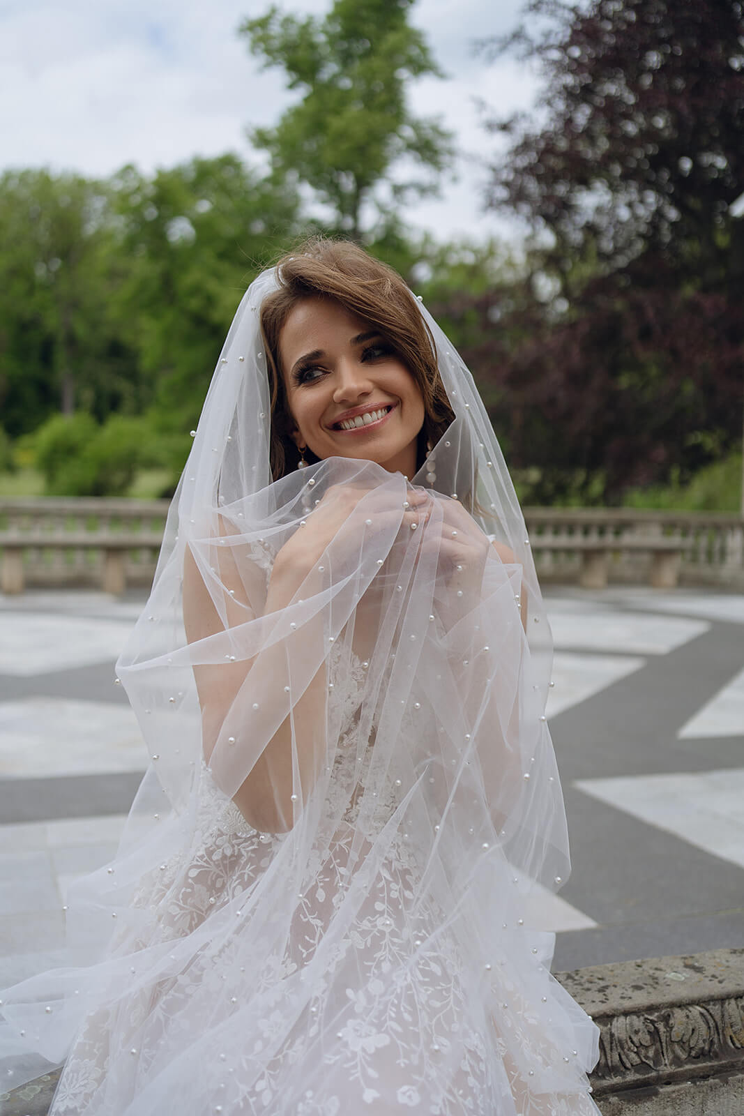 Cathedral pearl veil – cathedral wedding veil by DAMA Couture.