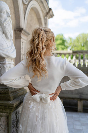 Plain front pullover – handcrafted bridal cover-up.